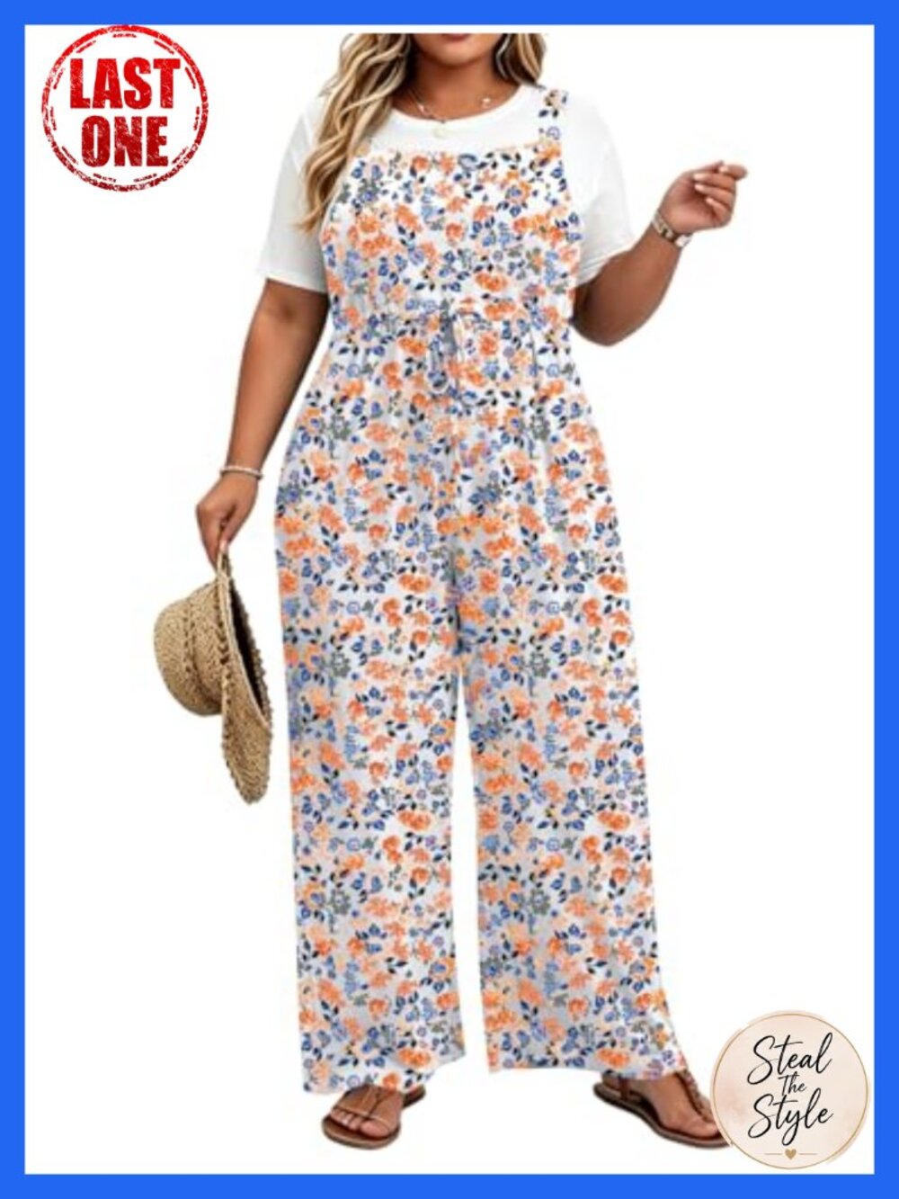 Plus Size Sleeveless Jumpsuit Square Neck Wide Leg Pockets Stretch